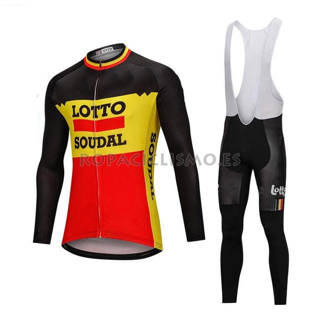 2018 Maillot Lotto Soudal Tirantes Mangas Largas Negro Y Amarill